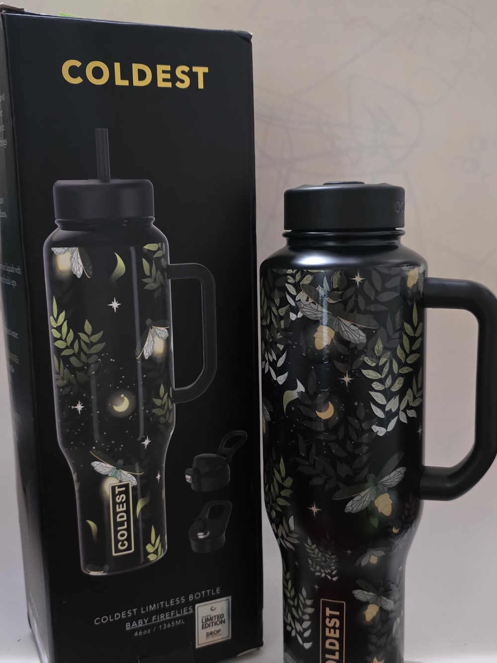 Coldest Baby Fireflies 46oz Black Insulated Drink Bottle with Handle